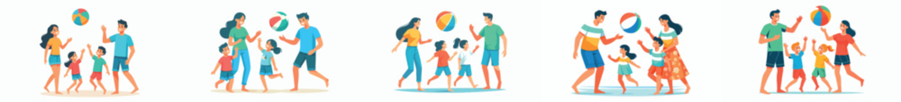 vector of happy family playing beach ball during summer