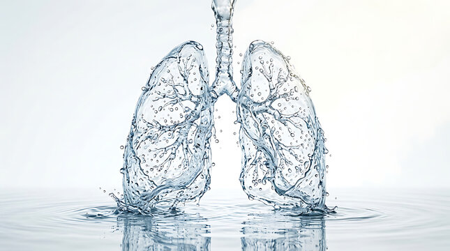 Lungs made of water splashing in a serene environment  