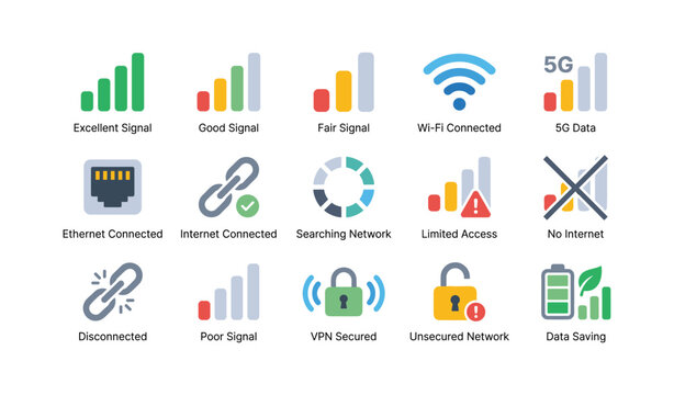 Network and connectivity icons displayed in grid on white background