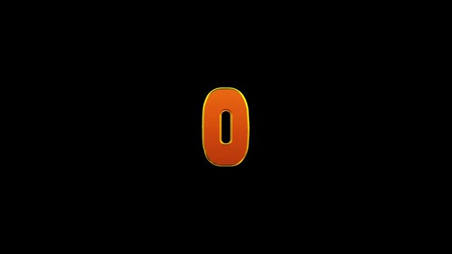 3D gold color Top ten countdown animation text on black background. 3D numbers from 5 to 0, countdown animation on black background. 3D Animated countdown numbers neon glow second.