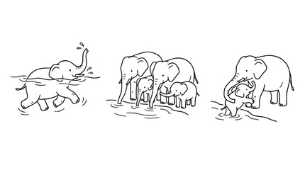 Fototapeta premium Family of Elephants Enjoying a Water Activity