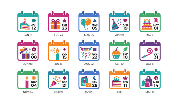 Calendar event icons arranged in grid on white background