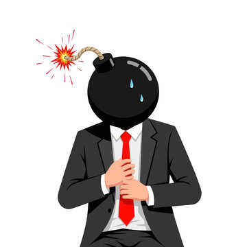 Businessman with Bomb Head and Burning Fuse, Stress and Pressure