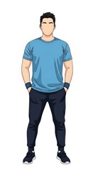 Fototapeta premium Confident male fitness trainer in athletic sportswear standing with hands in pockets isolated on white background