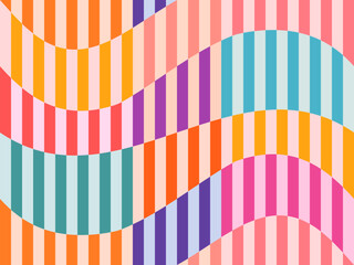 Obraz premium Colorful Wavy Retro Stripes Seamless Vector Pattern, Groovy 70s Distorted Lines Summer Background