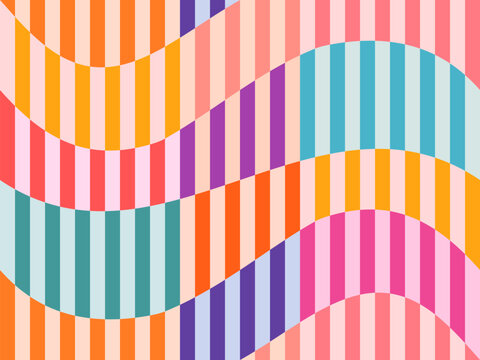 Colorful Wavy Retro Stripes Seamless Vector Pattern, Groovy 70s Distorted Lines Summer Background