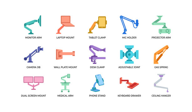 Mount and arm icons displayed in a grid on white background
