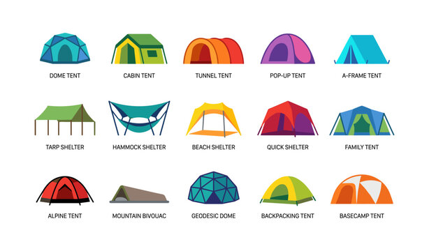 Different tent types displayed in a labeled grid layout