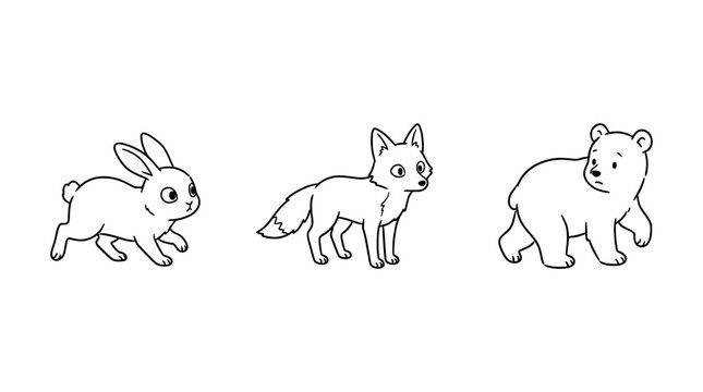Cute rabbit, cunning fox, and curious bear exploring