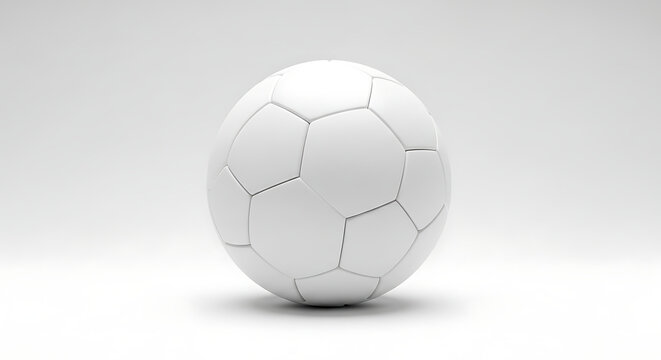 A soccer ball sits on a white surface with a subtle shadow underneath it