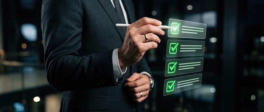 Achieving business success through effective checklist management in a modern office environment with a professional perspective