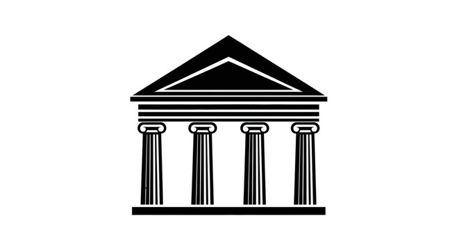 Classical architecture icon a black and white illustration of a doric temple facade