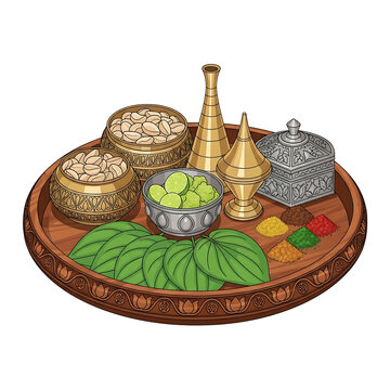 Traditional indian betel leaf tray (paan daan) with areca nut south asia traditional offering religious ceremony decoration container celebration heritage hospitality digestive aromatic