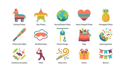 Naklejka premium Piñata and party icons showing toys and celebration items