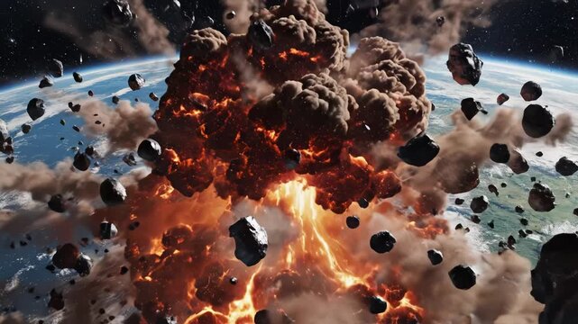 Asteroid explosion near Earth for compelling visual storytelling and engaging ads