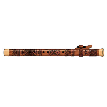 Decorated wooden flute with intricate carvings woodwind instrument traditional decorated craftsmanship performance aerophone recorder material handmade lifestyle