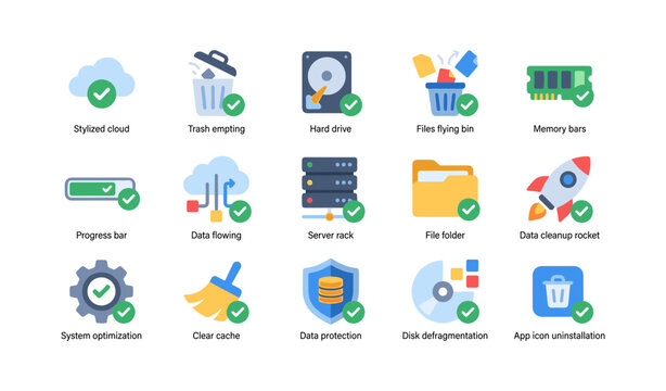 Data cleanup and optimization icons arranged in grid layout