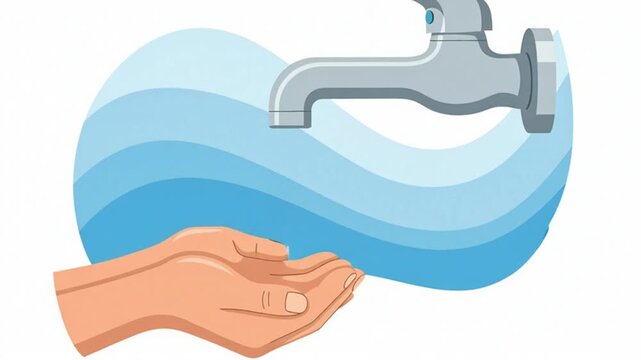 Illustration of Hands Washing Under Flowing Water Tap. 4K Video.