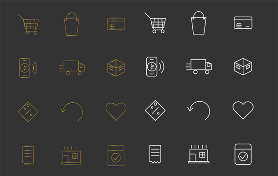 Premium Golden and White E-commerce Line Icon Bundle
