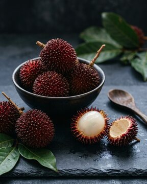 Pulasan fruits on dark background (Nephelium mutabile)