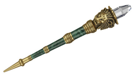 Fototapeta premium Decorative writing pen with a lion head finial and crystal point on a white background