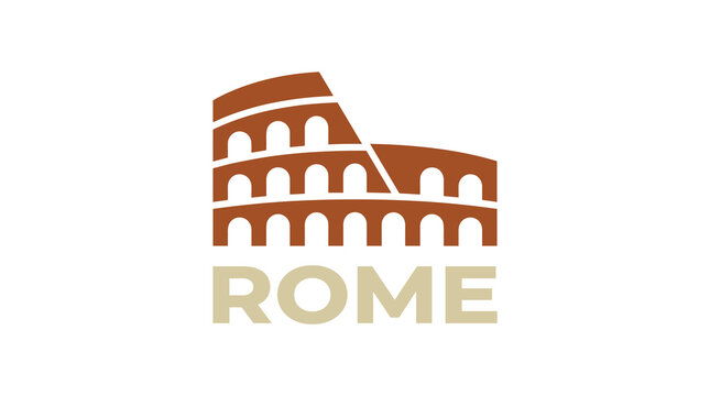 Minimalist Colosseum Logo with Rome Text &ndash; Brown Vector Illustration for Travel and Tourism