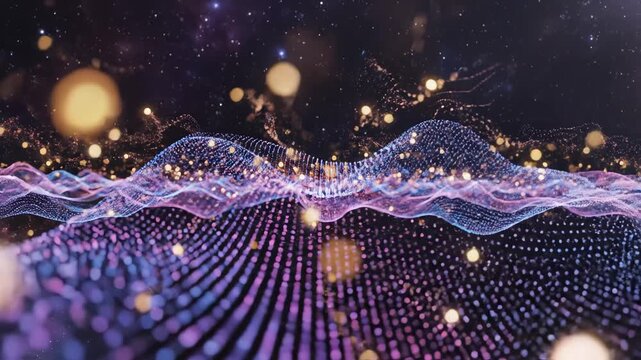 Abstract digital wave with glowing particles ideal for sleek commercial backgrounds and title sequences