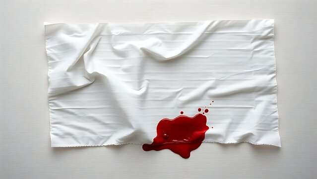 White gauze pressed against a surface with a halted bloodstain, textile texture.