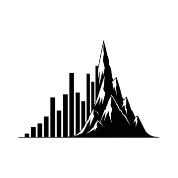 Mountain Peak with Growing Bar Graph - Business Growth, Success, Financial Data Visualization