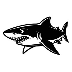 Obraz premium Aggressive Shark Illustration, Black and White, Sharp Teeth, Ocean Predator