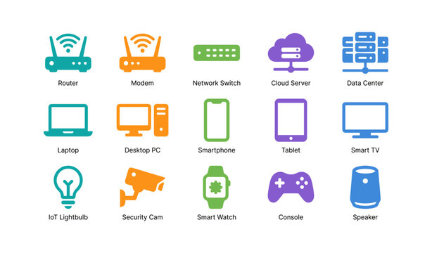 Network and smart device icons displayed in grid layout
