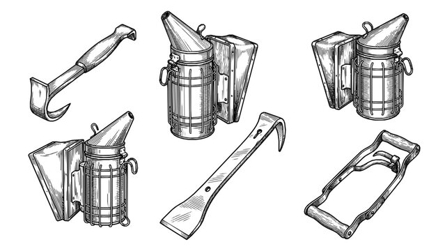 Beekeeping Tools Engraving Illustration Set