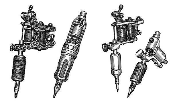 Tattoo Machine Engraving Illustration Set