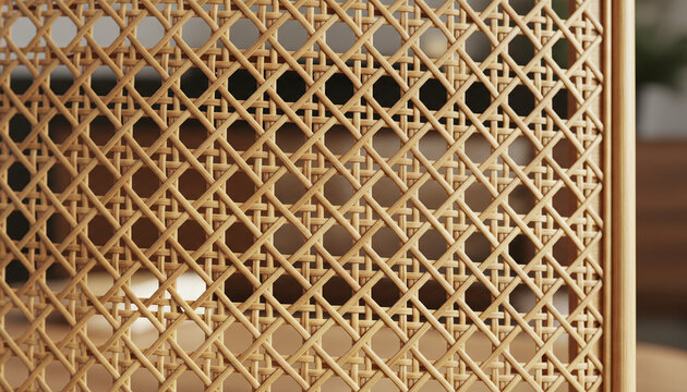 Natural rattan cane webbing texture with octagonal Vienna straw pattern