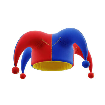Colorful jester hat with red blue and yellow details isolated on transparent background