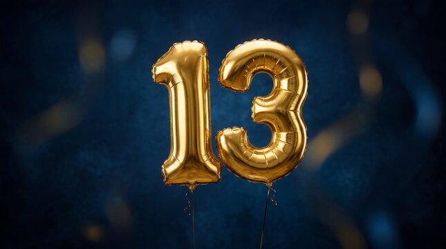 Golden Number 13 Balloons Celebrate Milestone Birthday or Anniversary.