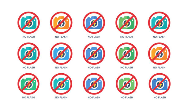 Repeated no flash prohibition icons showing crossed camera symbols