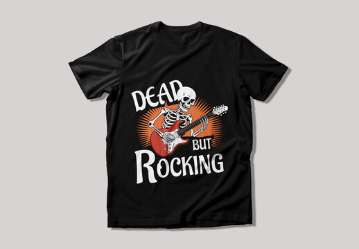 Rock Music Skeleton Guitar T Shirt Design