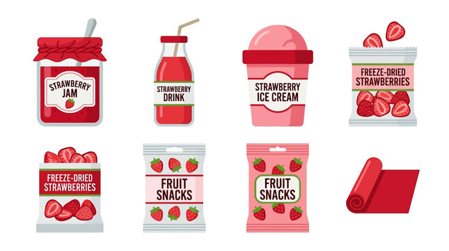 Various strawberry products and snacks appear in this vibrant motion animation clip displaying delicious berry treats for healthy food marketing