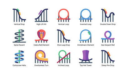 Fototapeta premium Roller coaster elements arranged in labeled grid layout