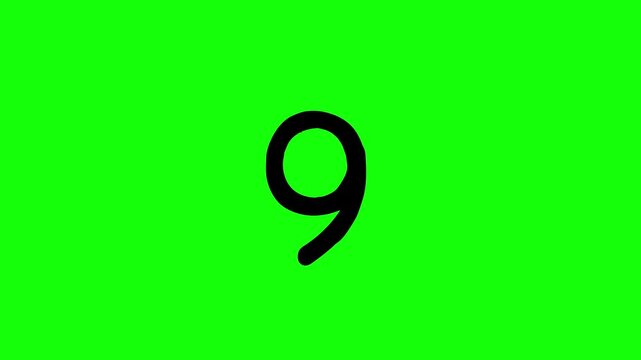 Numerical ten digits to number 9 animation black on greenbox. Green screen isolateed numbers counter. Numeral figure cartoon animation dynamic stop motion.