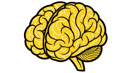 Fototapeta premium Cartoon Brain Illustration in Yellow Tones Highlighting Cerebrum and Cognitive Imagery.
