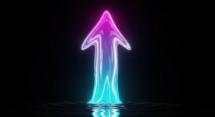 Fototapeta premium Vibrant neon light background glowing upward arrow symbolizing growth and progress