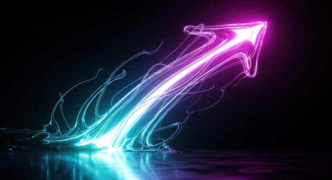 Vibrant neon light background with abstract arrow futuristic digital art for modern designs