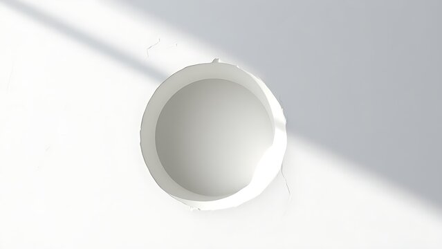 Geometric depression in white plaster with dramatic shadows.