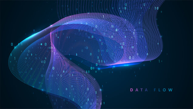 Particles dynamic line flow. Big data code representation. Data connection speed line. Futuristic network representation. Graphic concept for your design