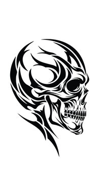 Side skull vector illustration with abstract black and white tribal design elements