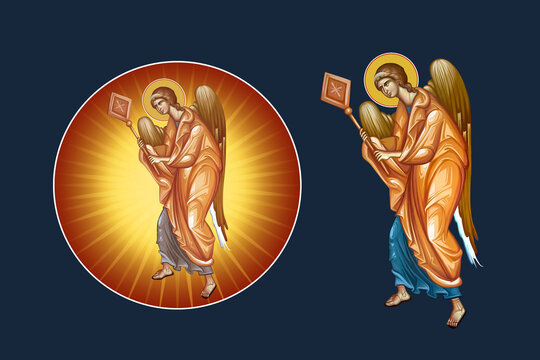 Illustration angel set in Byzantine style