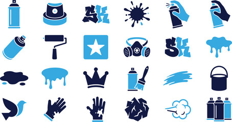 Graffiti art and spray paint icons representing urban culture, creativity, street art, and artistic expression. © FahimBD