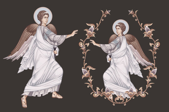 Archangel Gabriel. Christian pastel illustration set in Byzantine style isolated